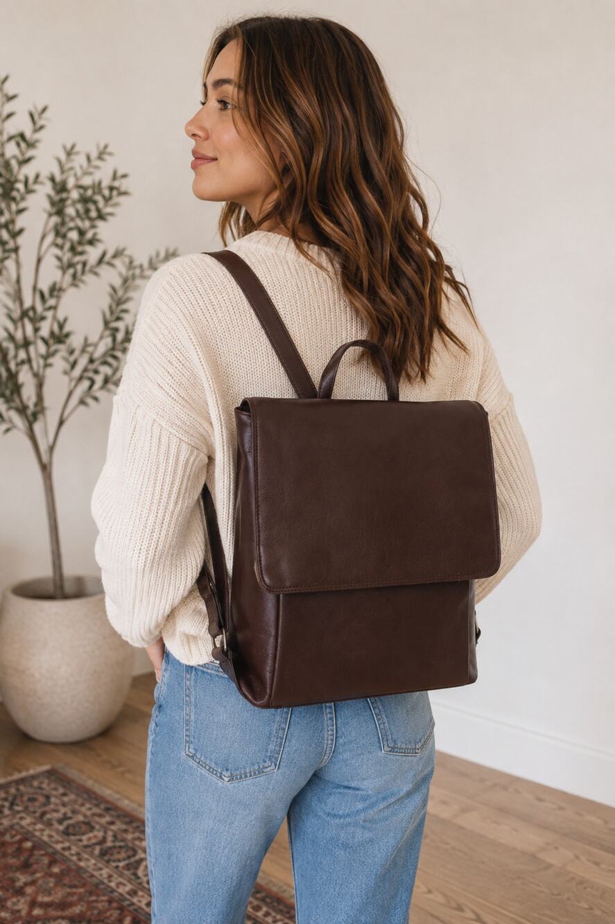 Latico NJ USA Genuine Leather Backpack Purse In Chocolate Brown Y2K